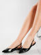 Γυναικείες Μπαλαρίνες Slingback από Λουστρίνι με Λουράκι σε Μαύρο Χρώμα