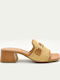 Leather Mules with Chunky Low Heel in Brown Color