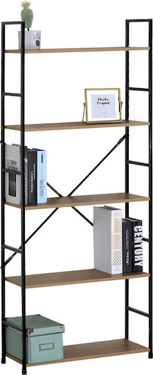 Bookcase Artemis-60144 Oak 5 Shelves 58.6x23.5x144cm Black Metal Frame