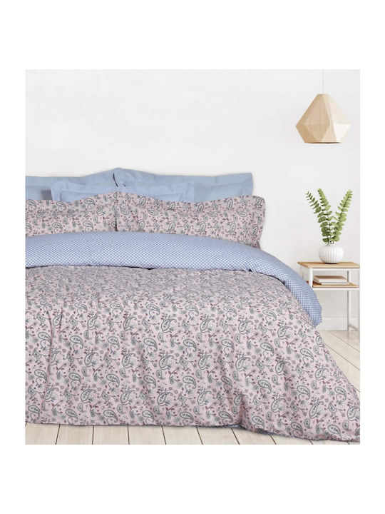 Das Home Bettwäsche-Set Halb-Doppel mit Gummiband 120x200+35cm. Casual 5427 Salmon, White 3Stück