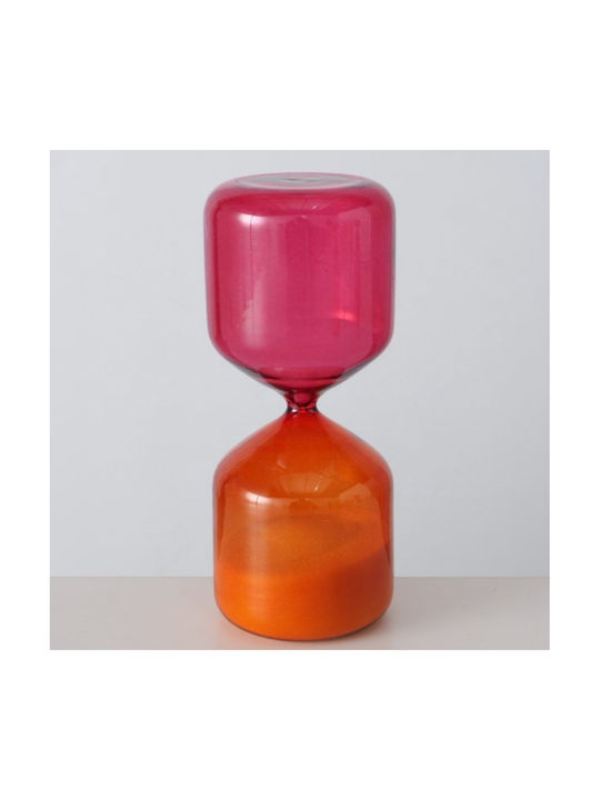 Hourglass Χειροποίητη Γυάλινη Διακοσμητική Κλεψύδρα 20 Εκ Πορτοκαλί Φουξ