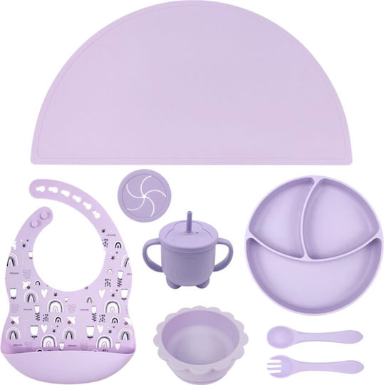 Queen Mother Rainbows Silicone Baby Feeding Set Purple 7 Pieces