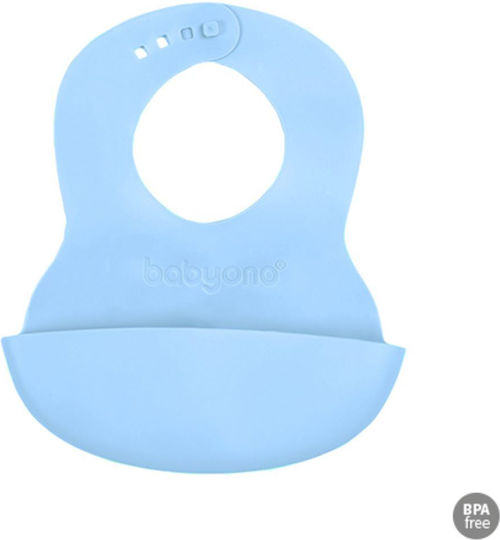 Babyono Αδιάβροχη Σαλιάρα Σιλικόνης με Κουμπί & Τσέπη Μπλε για 6 m+