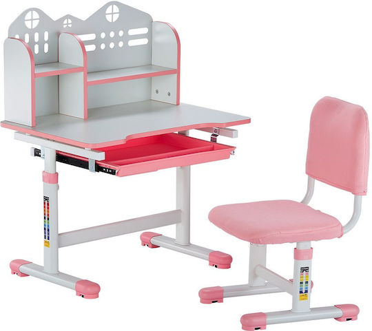 Birou Pentru Copii Din Melamină Roz 65x45x53-70cm