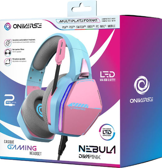 Oniverse Oniverse Over Ear Gaming Headset cu conexiune 3,5mm Diva Pink pentru PC / PS4 / PS5 / XBOX