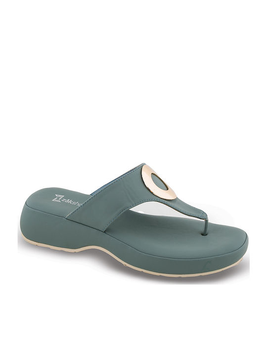 Δερμάτινα Γυναικεία Ανατομικά Σανδάλια Flatforms Τιρκουάζ