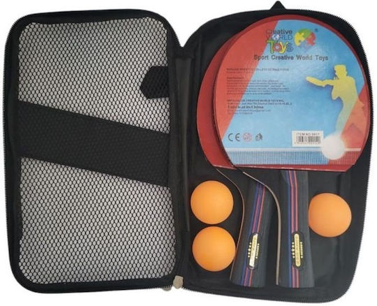 Set Ping Pong 2 Rachete 3 Mingi Husă Transport Copii 7 Ani+ 25.5x15cm Negru-Roșu
