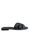 Leather Women's Flat Sandals in Black Color