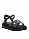 Leather Women's Flat Sandals Flatforms in Black Color