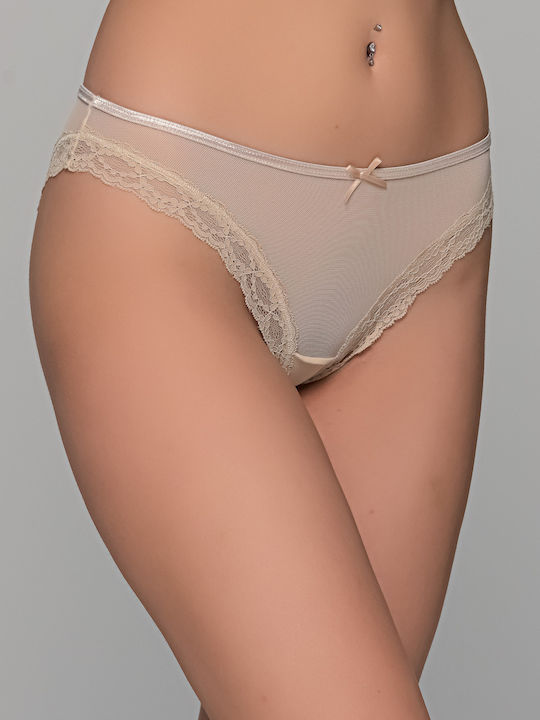 Milena by Paris Γυναικείο Slip με Δαντέλα Μπεζ