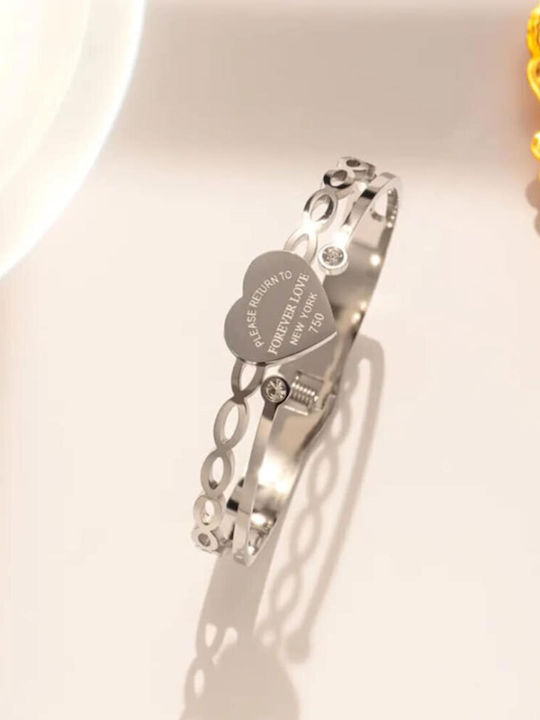 Women's Bracelet Handcuffs with Heart Design in Stainless Steel 6.5cm