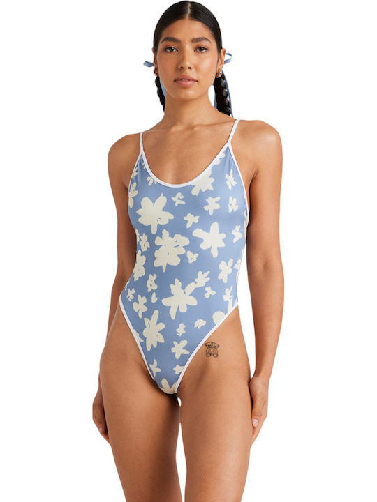 Costum De Baie Întreg Floral Alb/Albastru