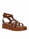 Δερμάτινα Γυναικεία Σανδάλια Gladiator Flatforms Camel