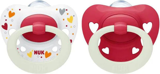 Nuk Signature Orthodontic Pacifiers Silicone Night with Case red/white for 6-18 months 2pcs