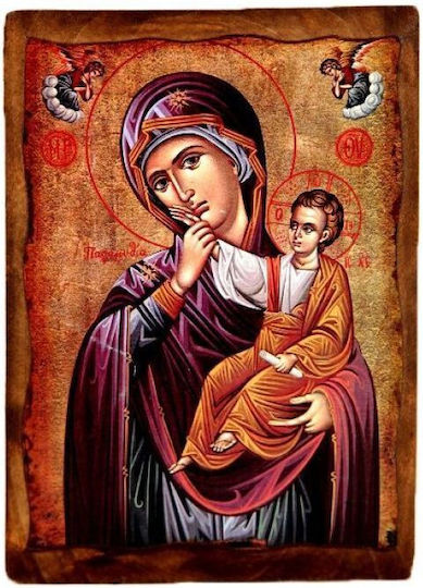 Wooden Icon of Virgin Mary & Jesus Christ 2-sided 20x15cm