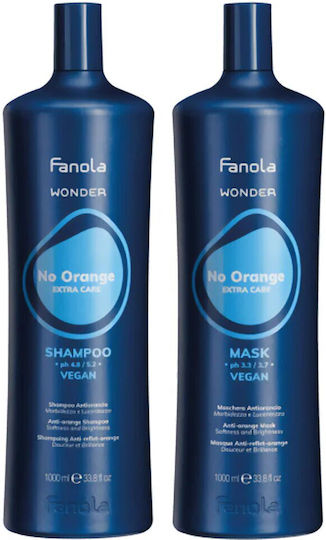 Fanola Wonder No Orange Seturi Pentru Par Iluminare Pentru Păr Vopsit Cu Șampon Și Mască 2 Bucăți