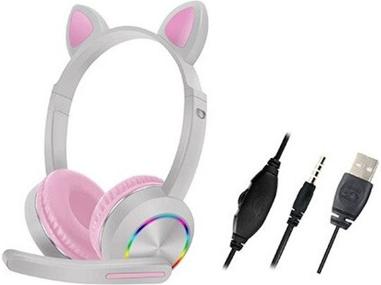 800202 White Wireless Over Ear Gaming Headset with 3.5 mm / USB Connectivity Gray
