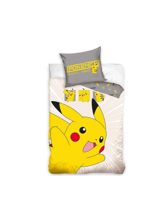Pokemon Σετ Παιδική Παπλωματοθήκη Μονή με Μαξιλαροθήκη Βαμβακερή Κίτρινη 140x200εκ.