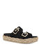 Leather Women's Flat Sandals Flatforms in Black Color
