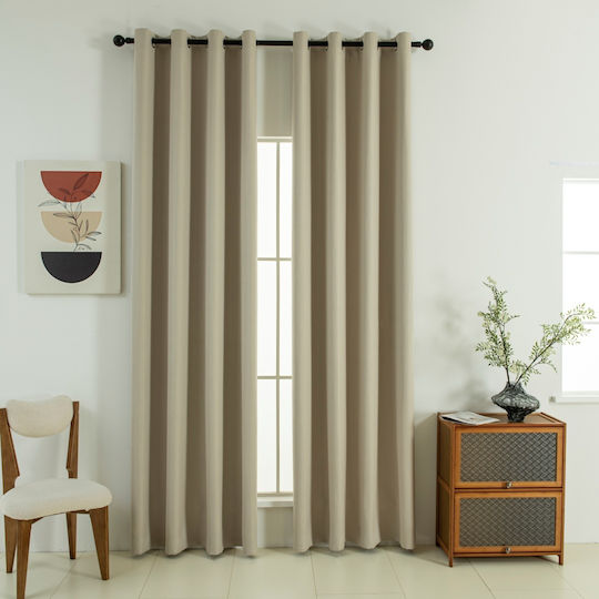 Beauty Home Затъмняваща Пердета с Копчета Soft Art 8391 Бежова 140x270см