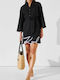 Summer Mini Shirt Dress Black