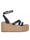 Women's Leather Ankle Strap Platforms Blue