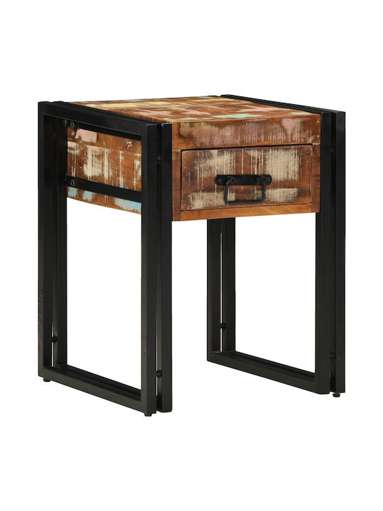 Rectangular Side Coffee Table Made of Solid Wood with Drawers Black W40xL40xH50cm