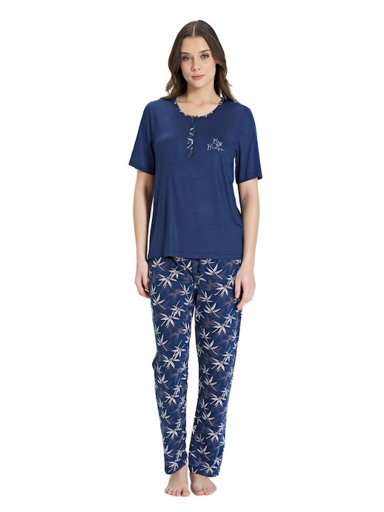 Pijadore Sommer Damen Pyjama-Set Dark Blue
