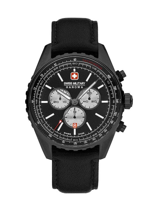 Swiss Military Hanowa Afterburn Herrenuhr Chronograph Batterie mit Schwarz Lederarmband