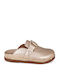 Flach Leder Mules in Gold Farbe