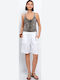 Damen Bermuda Leinen White