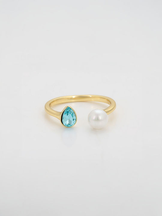 Chrysothemiss Γυναικείο Δαχτυλίδι Ocean Whisper Aqua Ζιρκόν & Πέρλα Επιχρυσωμένο 14κ Χρυσό Chrysothemiss Γυναικείο Δαχτυλίδι Ocean Whisper Aqua Ζιρκόν & Πέρλα Επιχρυσωμένο 14κ Χρυσό
