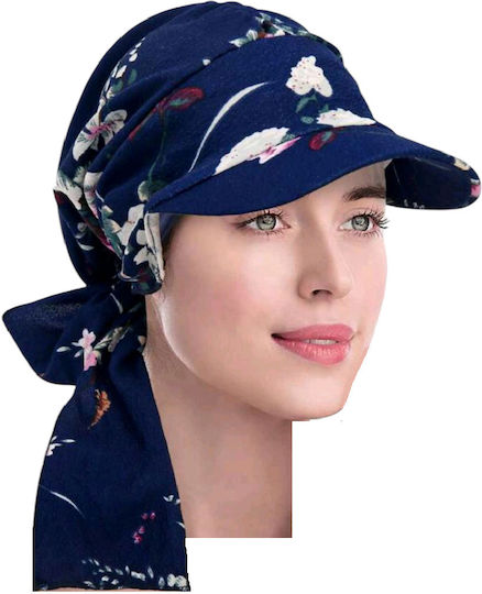 Women's Fabric Soft Turban Hair Cap Blue Flowers