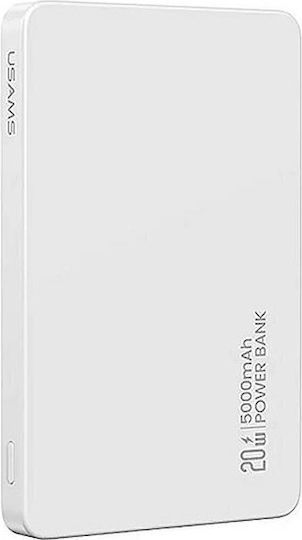 Usams CY Series US-CD231 MagSafe Външна Батерия 5000mAh 20W с USB-C Изходен Порт Power Delivery Бяла