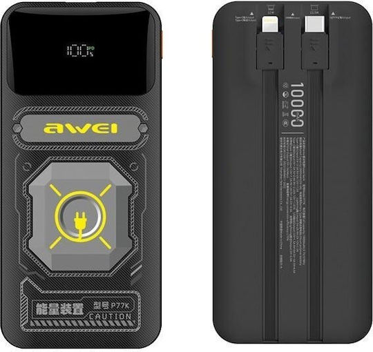 Awei P77K Power Bank 12000mAh 22.5W με 2 Θύρες USB-A Μαύρο