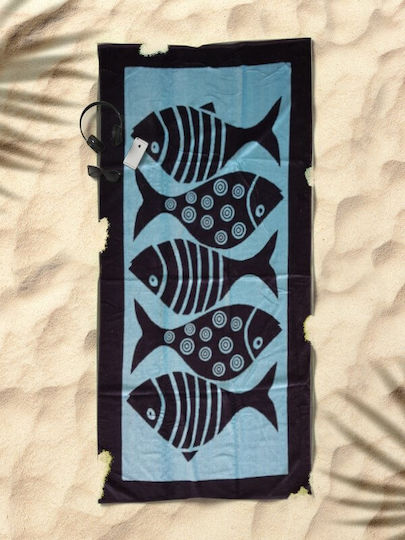 Fish Prosop De Plajă Bumbac Albastru Deschis 170x90cm