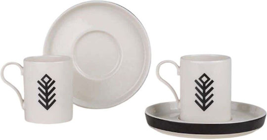 Hermia Set Căni Maro Din porțelan Albe 90ml 4buc