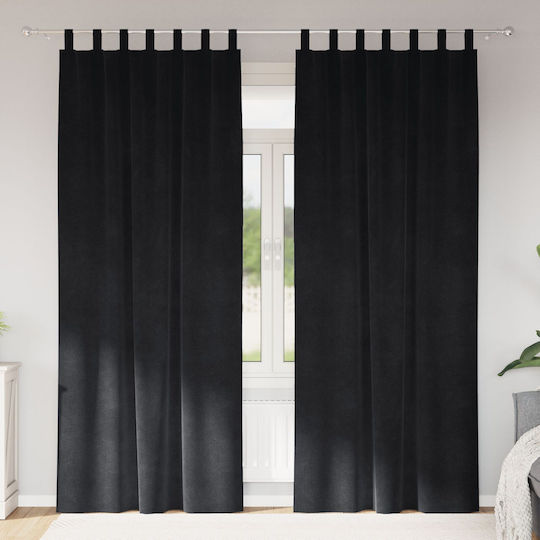 vidaXL Set Curtains with Tab Top Black 140x225cm