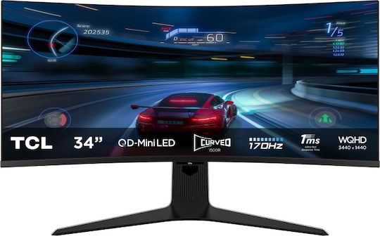 TCL 34R83Q Ultrawide HDR Curbat Gaming Monitor 34" QHD 3440x1440 170Hz cu Timp de Răspuns 1ms GTG