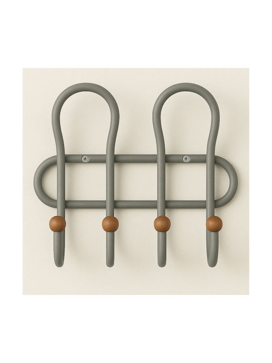 Metal Wall Hanger 4 Hooks Gray 25x12.5x9cm