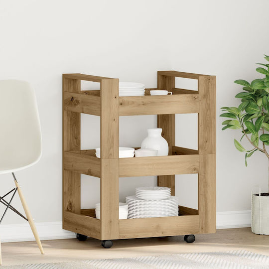 vidaXL Wooden Kitchen Trolley 3 Tiers Brown 60x45x80cm