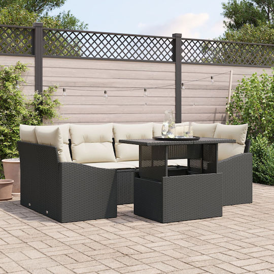 Garten- und Outdoor-Möbelset Wohnzimmer 7 Stück Schwarz mit Kissen Garten- und Outdoor-Möbelset Wohnzimmer 7 Stück Schwarz mit Kissen