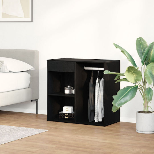 Entry Furniture with Mirror & Shoe Rack Black Velvet-Black Metal 80x40x75cm