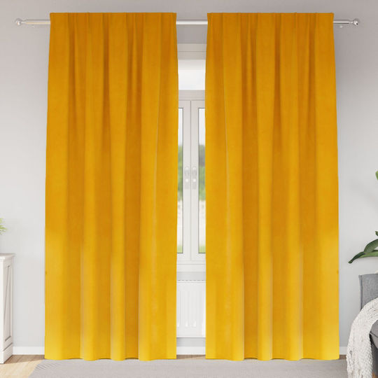 vidaXL Set Perdele Cu Coafură Galbene 140x225 cm
