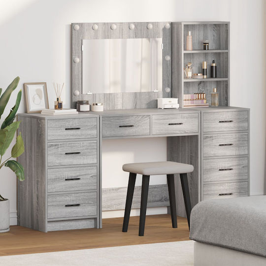 Bodenstehende Schminktisch Schlafzimmer Holz Grau mit Spiegel 40x41x135cm