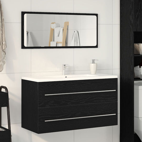 vidaXL Rechteckiger Badezimmerspiegel aus Edelstahl mit Schrank 90x45cm Schwarz