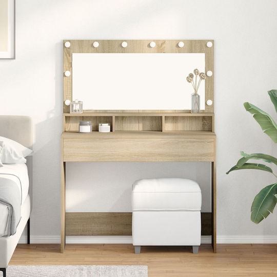 Masă De Toaletă De Podea Din Lemn De Fag Cu Oglindă 100x41x135cm