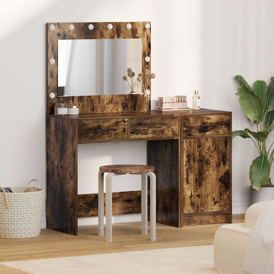 Floor-standing Bedroom Makeup Table Wooden Dark Oak with Mirror 78.5x41x135cm
