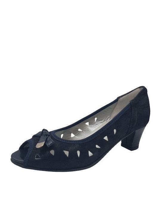 Δερμάτινες Peep Toe Γόβες Μπλε