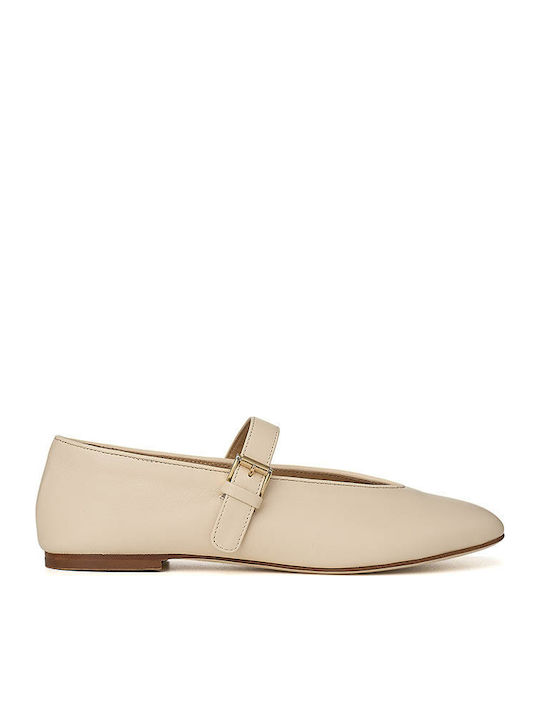 Leather Ballerinas With strap Beige